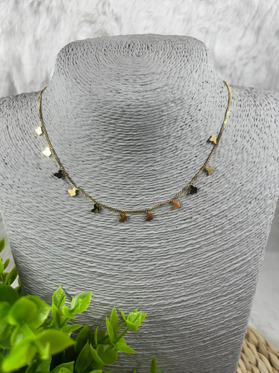 Stainless Steel Necklace Gold Butterflies