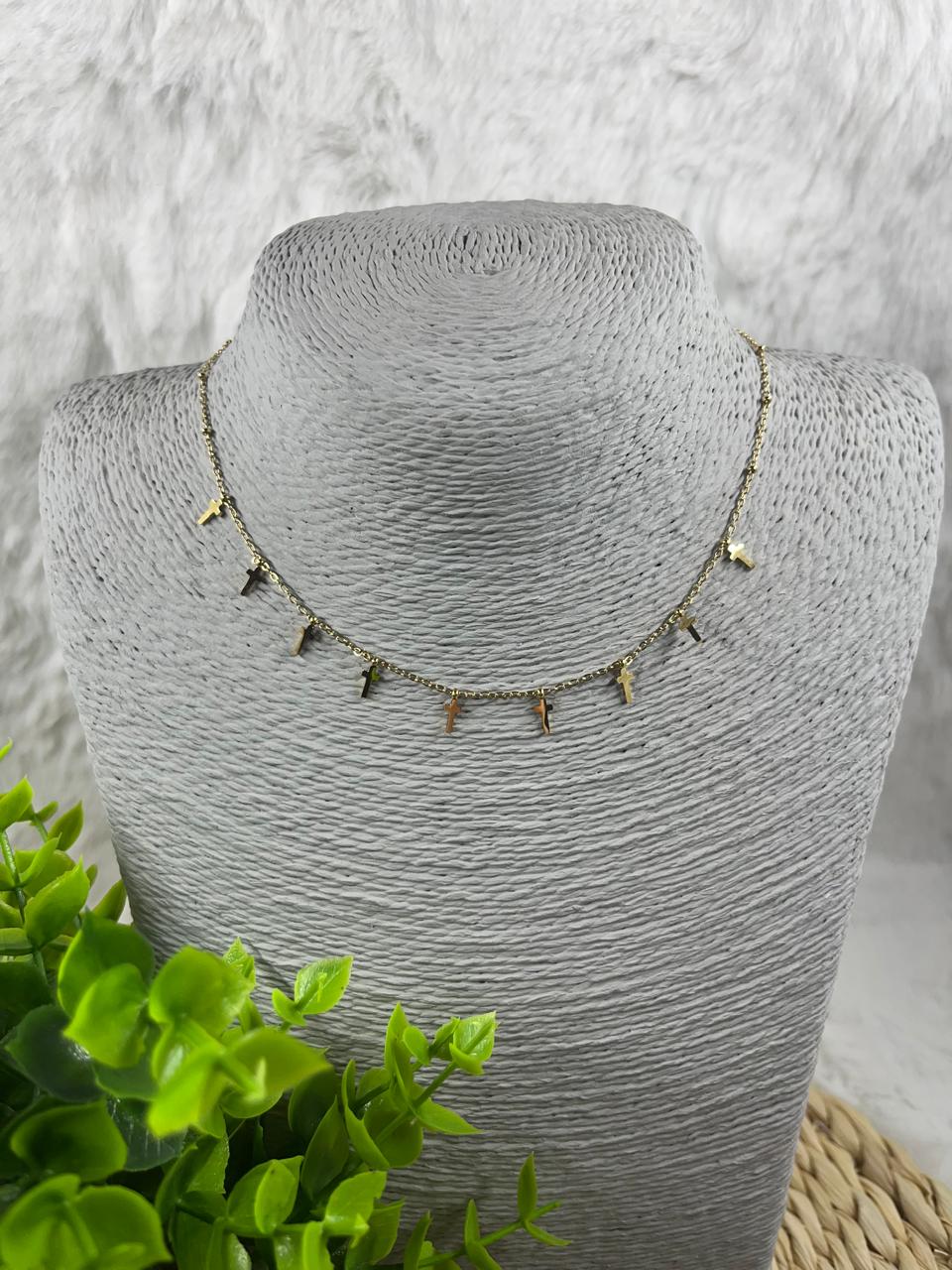 Stainless Steel Necklace Gold Small Cross