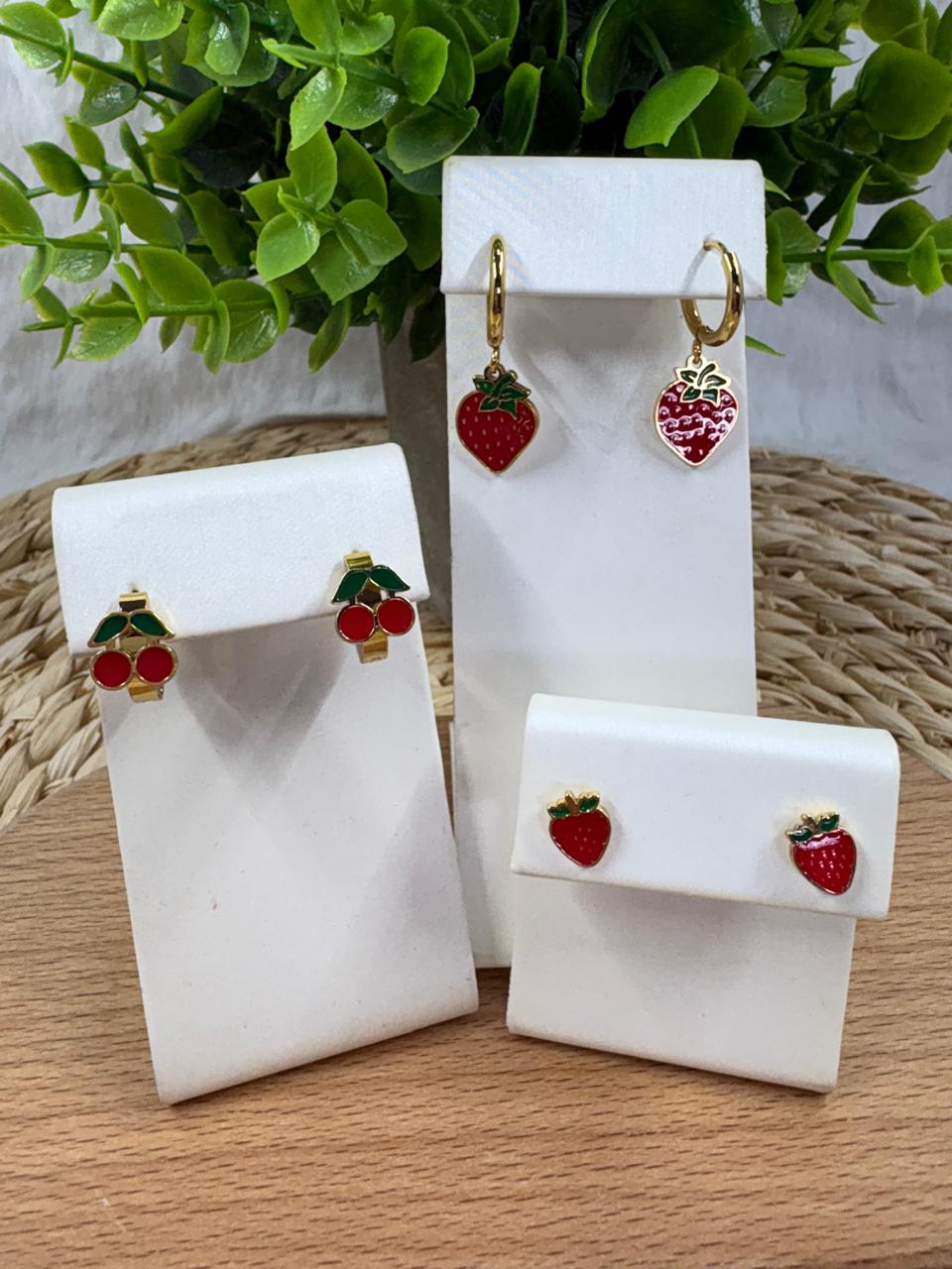 3pc Strawberry/Cherry Stainless Steel Earrings