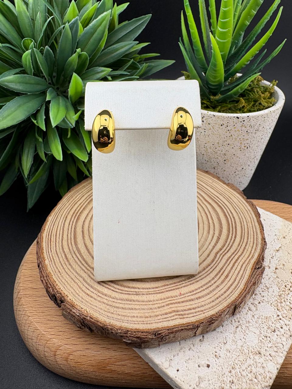 Stainless Steel Earring Chunky Half Moon Gold #016