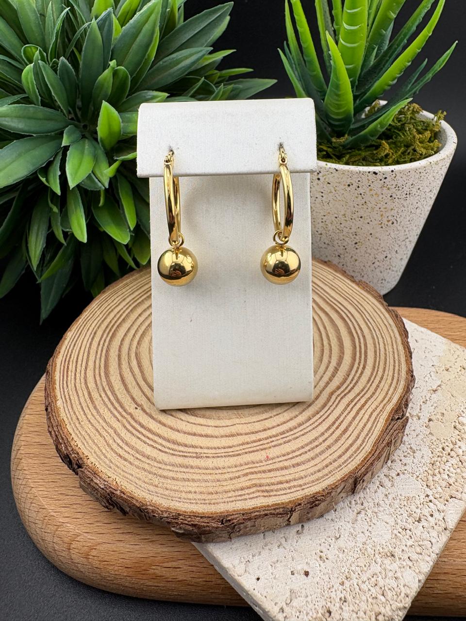 Stainless Steel Earrings Dangling Gold Ball #018