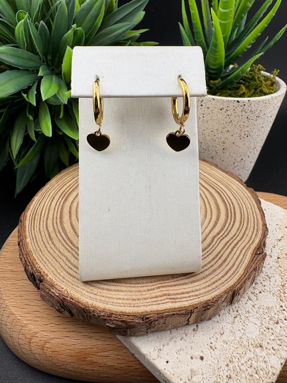 Stainless Steel Earrings Dangling Gold Heart #019