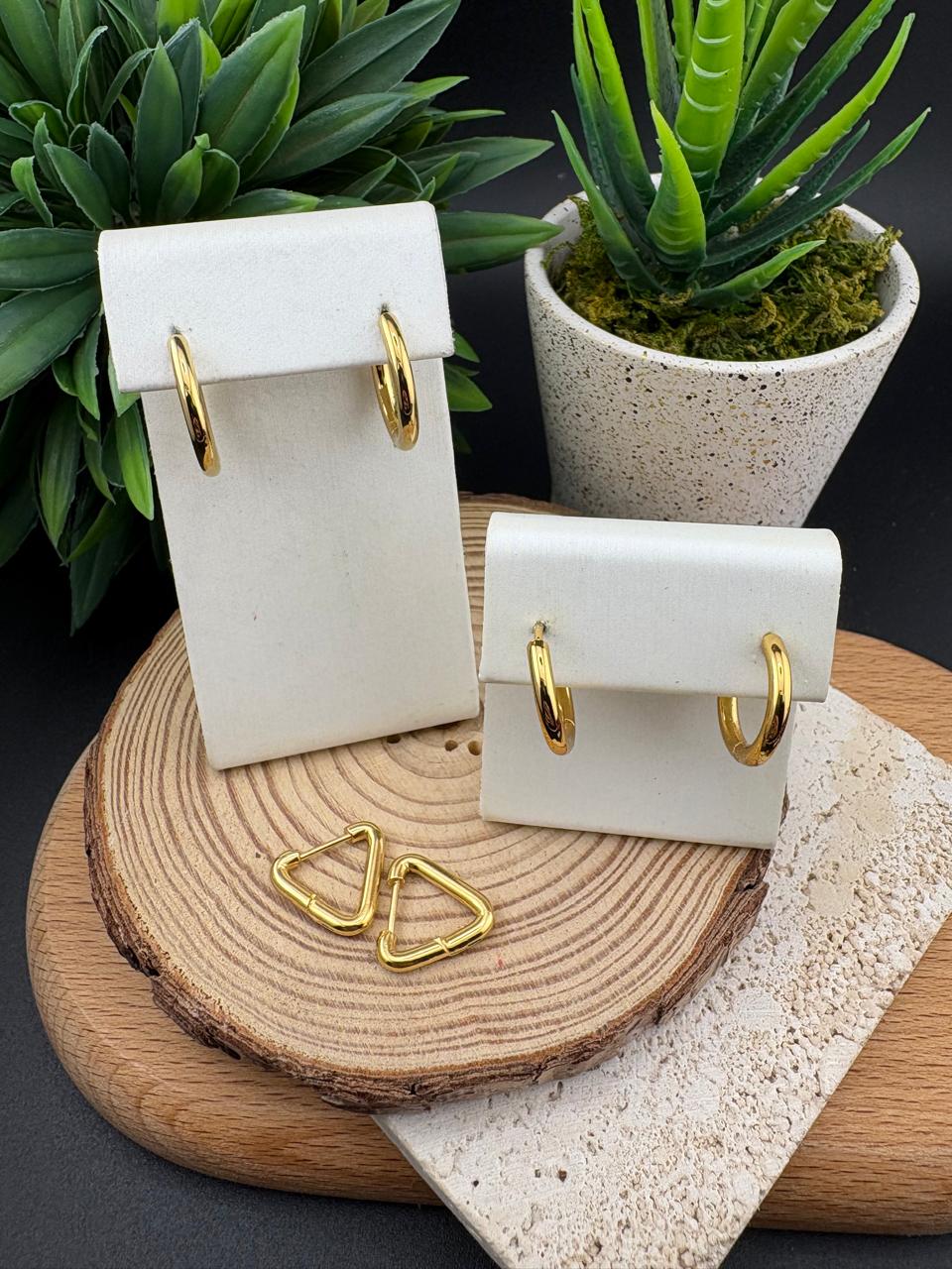Stainless Steel Earrings Gold 3pc Set #023