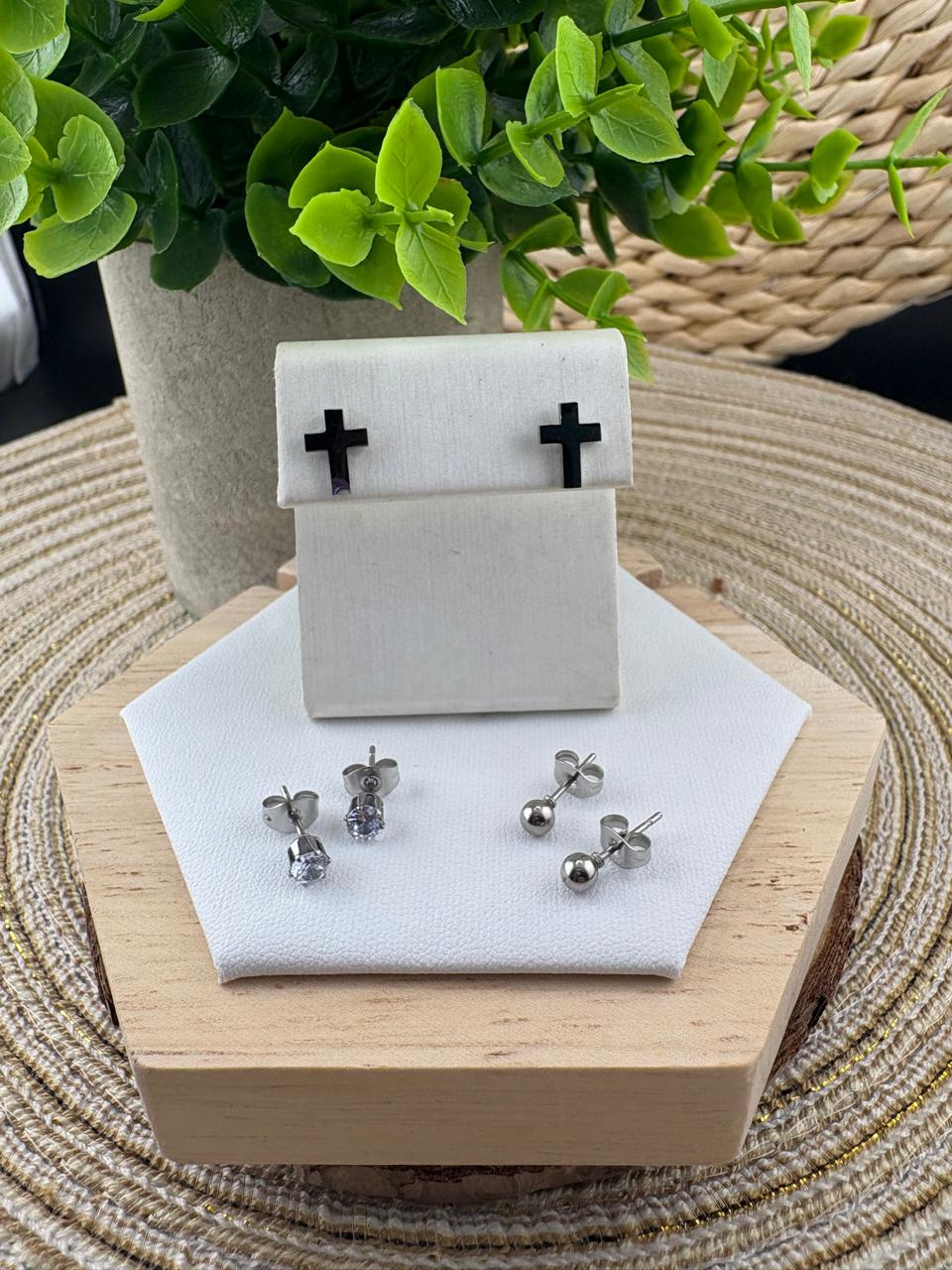 Stainless Steel Earring 3pc Set Cross #036