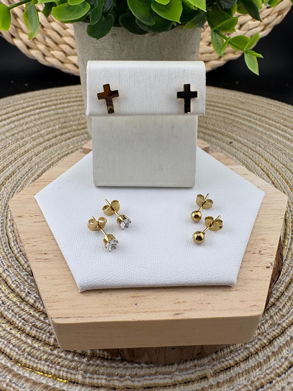 Stainless Steel Earring 3pc Set Cross #039