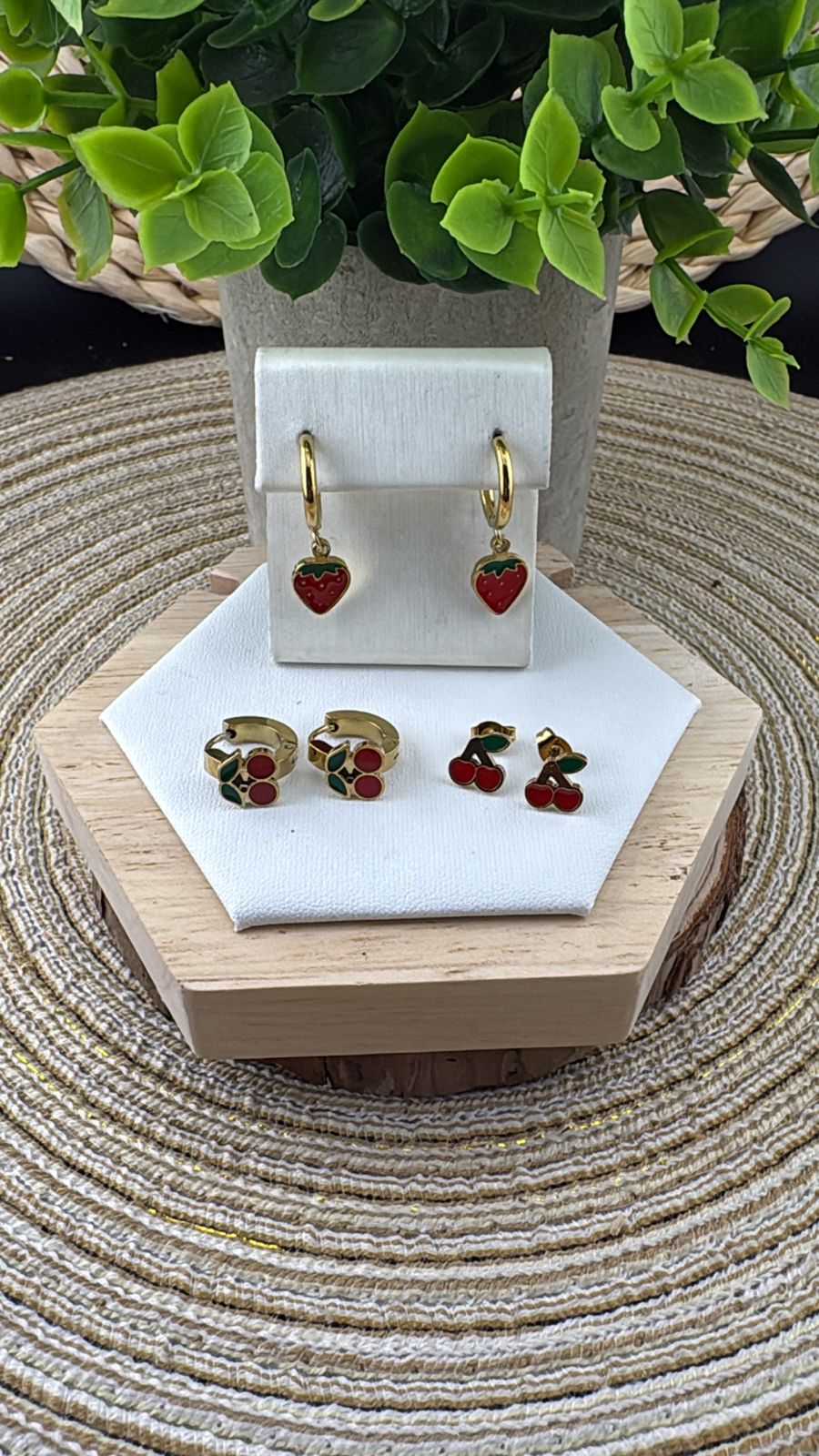 3pc Strawberry/Cherry Stainless Steel Earrings #2