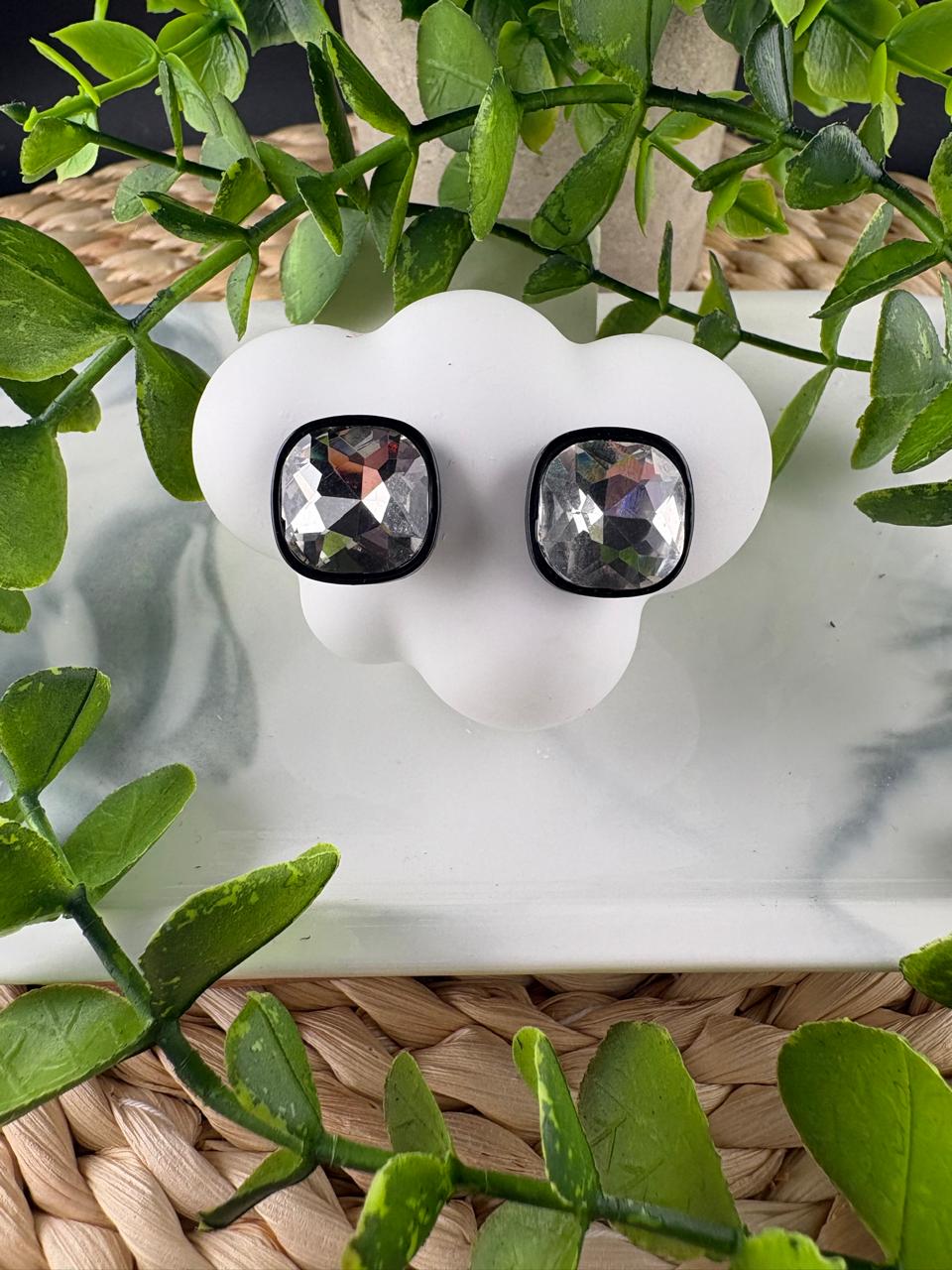 Crystal Square Stud ( Silver )