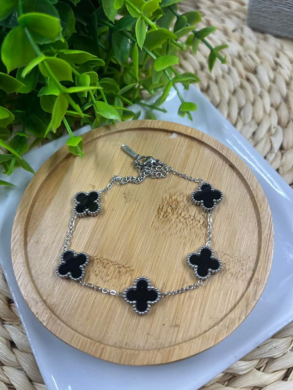 Stainless Steel Bracelet Floral Black