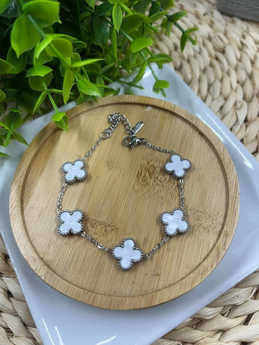 Stainless Steel Bracelet Floral White