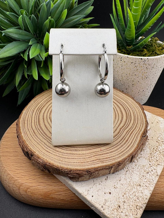 Stainless Steel Earring Dangling Silver Ball #028