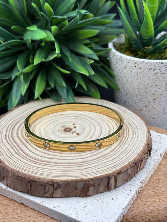 Stainless Steel Gold Bangle with Diamanté