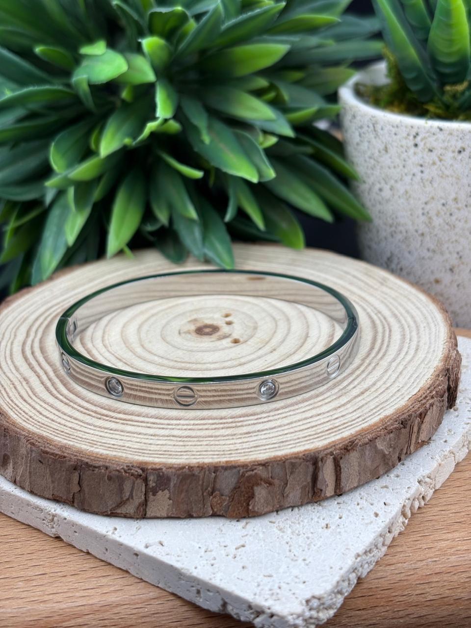 Stainless Steel Silver Bangle with Diamanté #2