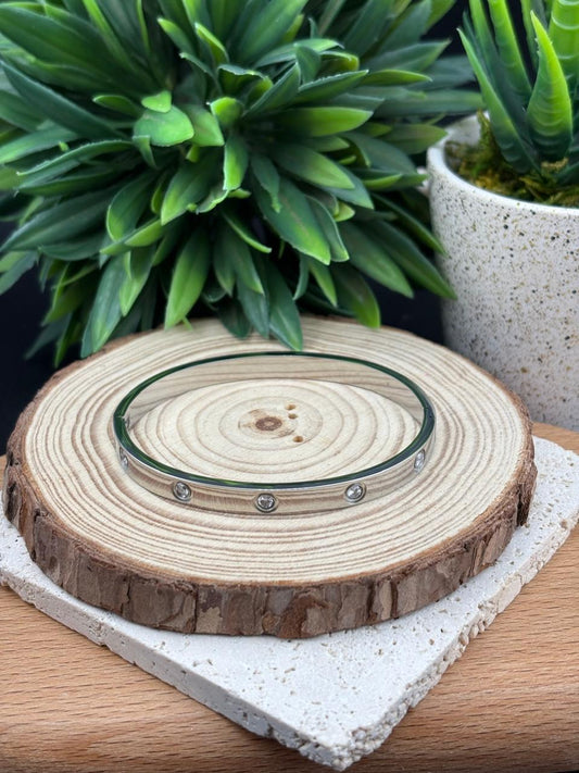 Stainless Steel Silver Bangle with Diamanté