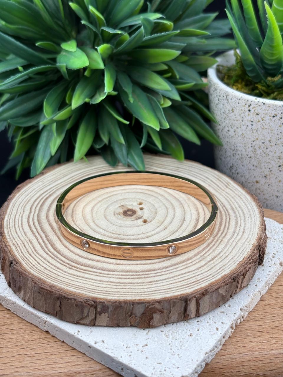 Stainless Steel Rose Gold Bangle with Diamanté #2