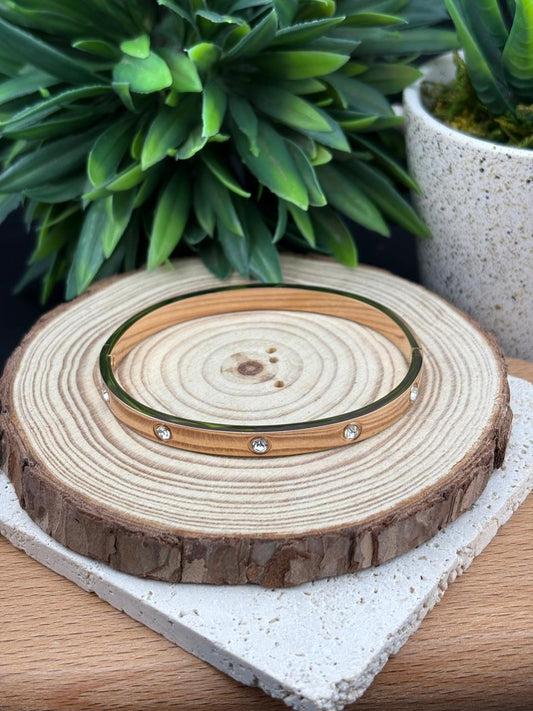 Stainless Steel Rose Gold Bangle with Diamanté