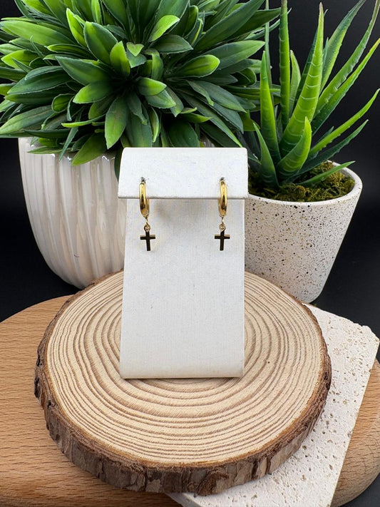 Stainless Steel Earrings Dangling Cross #020