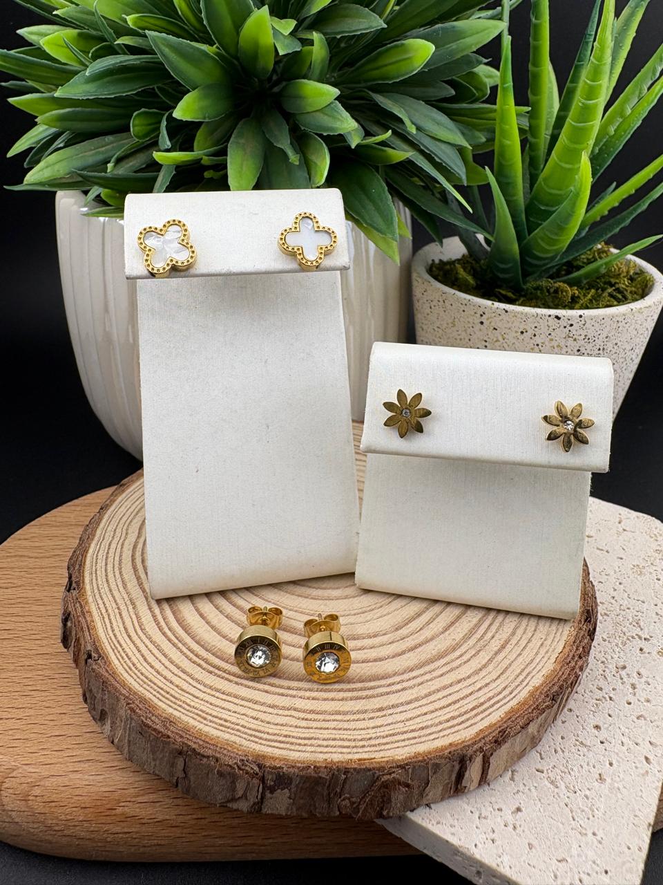Stainless Steel Earrings Gold 3pc Set #026