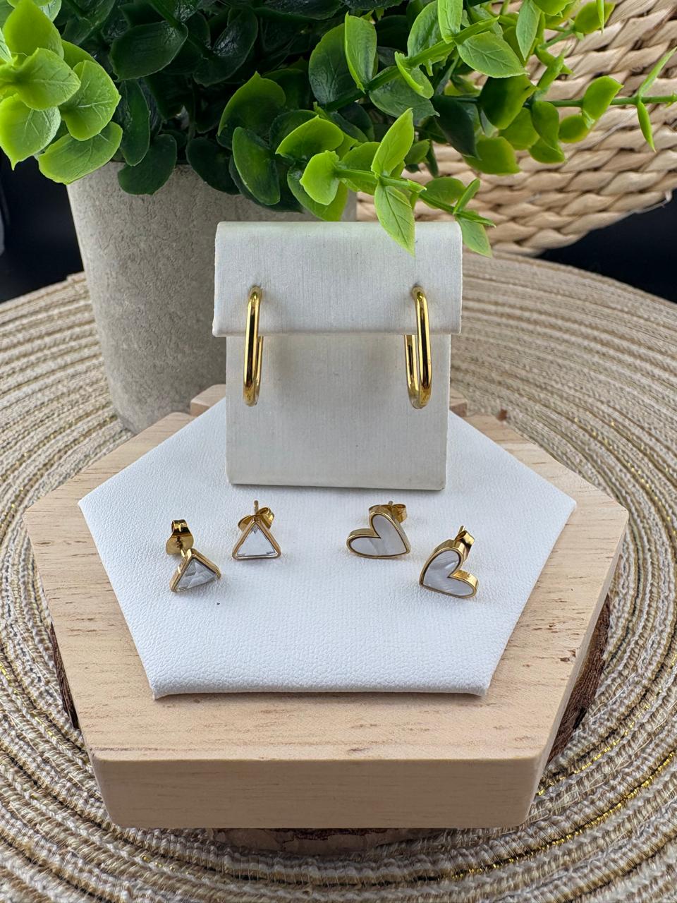 Stainless Steel Earring 3pc Set Gold Heart #038