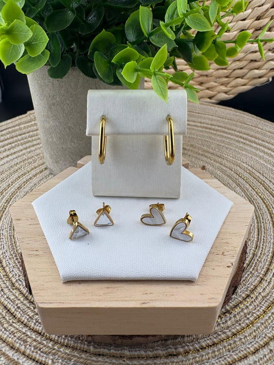Stainless Steel Earring 3pc Set Gold Heart #038