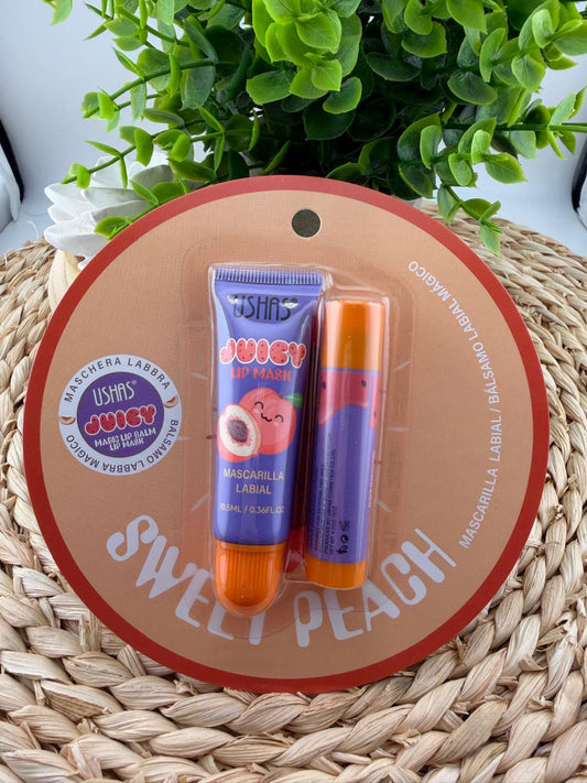 Ushas Juicy Lip Balm & Mask Set (Peach)